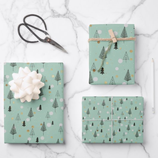 Boho Kerstbomen Holiday Inpakpapier Vel (Voorkant)