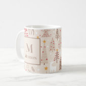 Boho kerstbomen met monogram en naam koffiemok (Voorkant links)