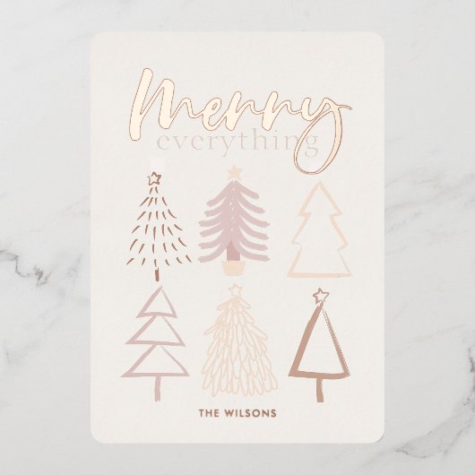Boho kerstbomen Roos Gold Foil Holiday Kaart (Voorkant)