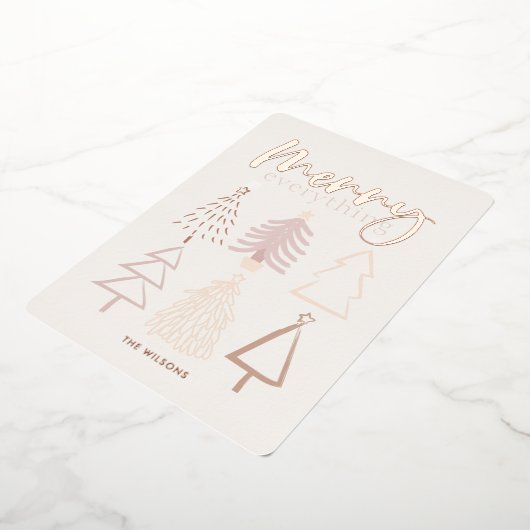 Boho kerstbomen Roos Gold Foil Holiday Kaart (Gedraaid)