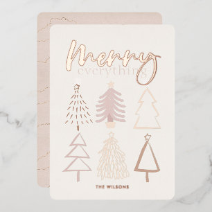 Boho Kerstbomen Roze Goud Folie Kerstkaart Uitnodiging