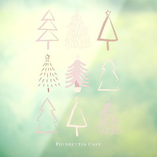 Boho Kerstbomen Roze Venster Kling Raamsticker (Vel 3)