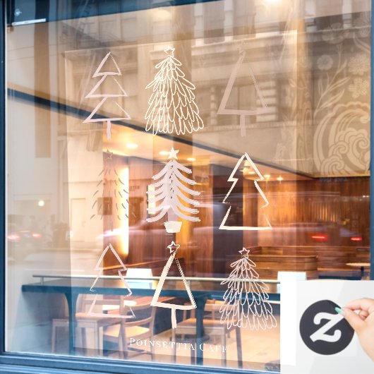 Boho Kerstbomen Roze Venster Kling Raamsticker (Cafe Raam)