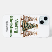 Boho kerstbomen watercolor luipaardpatroon  Case-Mate iPhone case (Achterkant (horizontaal))