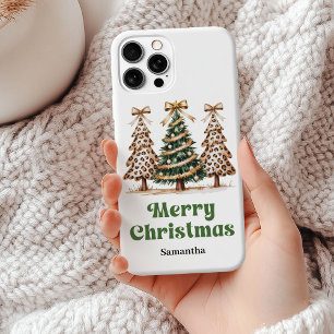 Boho kerstbomen watercolor luipaardpatroon  iPhone 15 mini hoesje