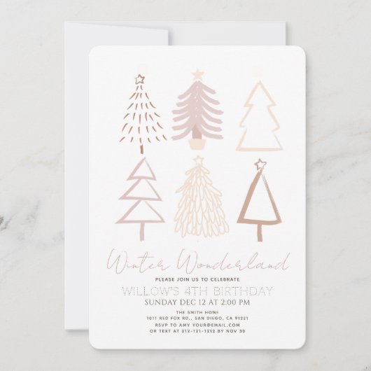 Boho kerstbomen Winter Onederland Birthday Kaart (Voorkant)