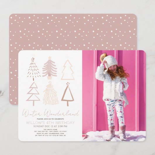 Boho kerstbomen Winter Wonderland Birthday Kaart (Voorkant / Achterkant)