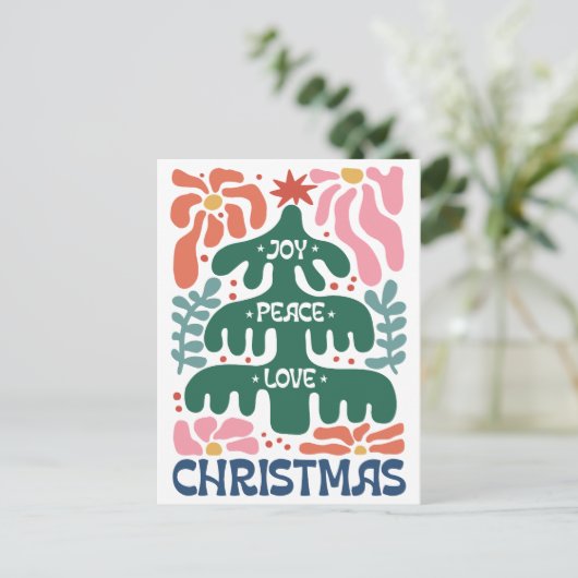 Boho Kerstboom Joy Vrede Liefde Kleurrijk Briefkaart (Staand voorkant)