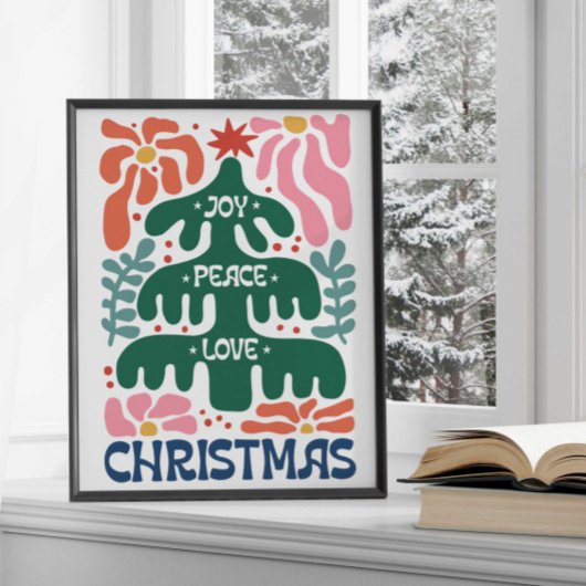 Boho Kerstboom Joy Vrede Liefde Kleurrijk Poster