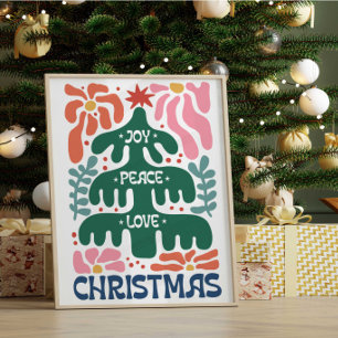 Boho Kerstboom Vreugde Vrede Liefde Kleurrijk Poster