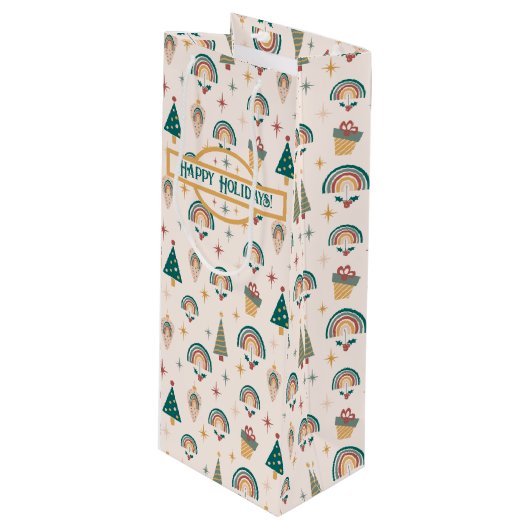 Boho kerstcadeauzak wijn cadeautas (Voorkant Gekanteld)