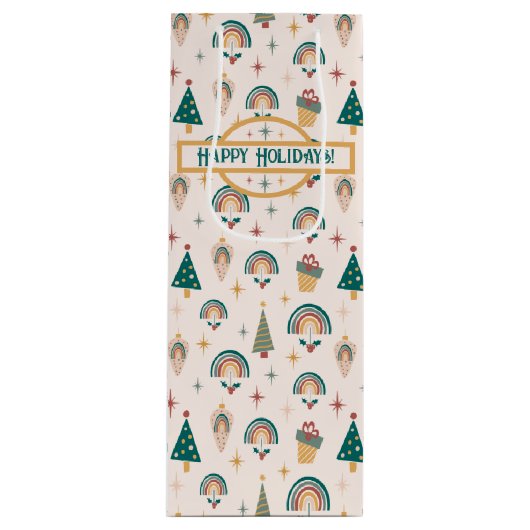 Boho kerstcadeauzak wijn cadeautas (Voorkant)