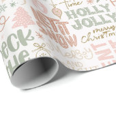 Boho Kerstcitaten Groen Roze Terracotta Cadeaupapier (Rol Hoek)