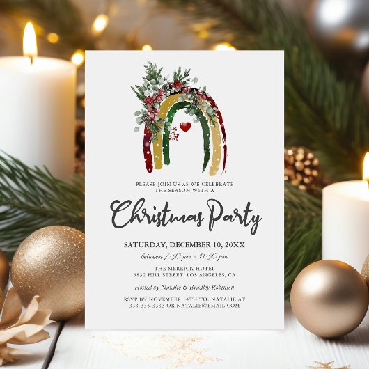 Boho Kerstfeest Uitnodiging met Regenboog