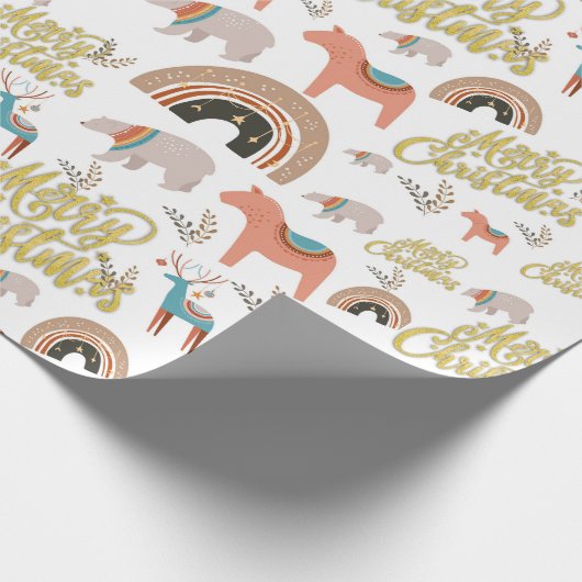 Boho Kerstfeestdag Cadeaupapier (Hoek)