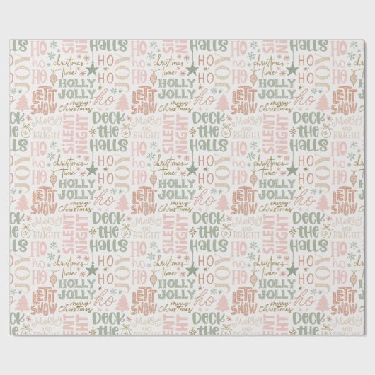 Boho kerstGezegden Groene Roze Terracotta Cadeaupapier (Vlak)