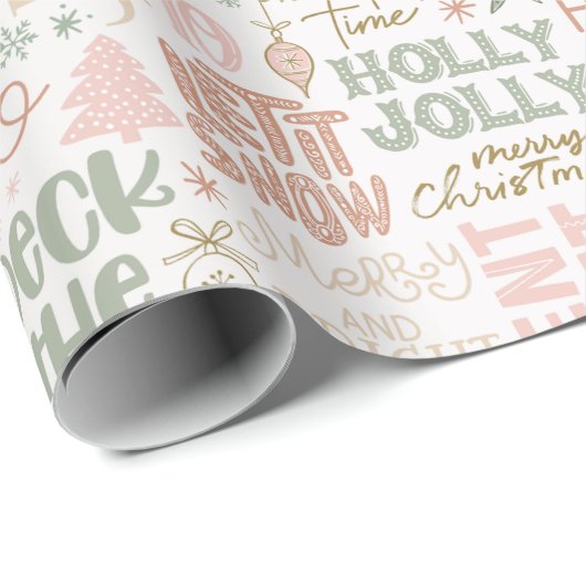 Boho kerstGezegden Groene Roze Terracotta Cadeaupapier (Rol Hoek)