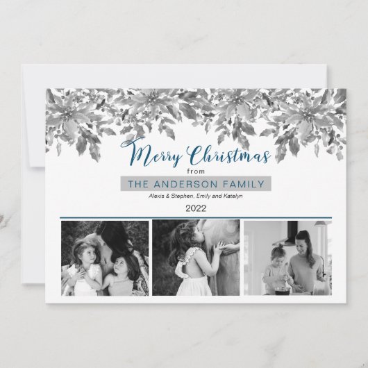 Boho KerstGreenery Merry Kerstmis 3 Foto Feestdagenkaart (Voorkant)