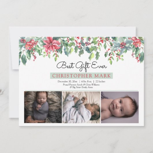 Boho kerstgroen beste cadeautje ooit geboorte aankondiging (Voorkant)