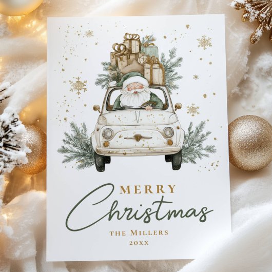 Boho Kerstman Auto Aquarel Kerstmis Feestdagenkaart