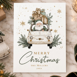 Boho Kerstman Auto Aquarel Kerstmis Feestdagenkaart