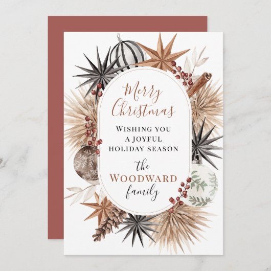 Boho Kerstmis Groet Feestdagenkaart (Voorkant / Achterkant)