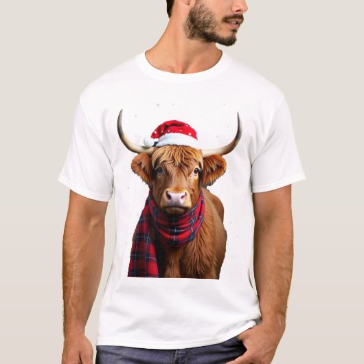 Boho Kerstmis Highland Cow T-shirt (1) (Voorkant)