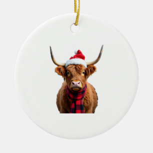 Boho Kerstmis Highland Cow T-shirt (3) Keramisch Ornament