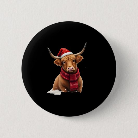 Boho Kerstmis Highland Koe T-Shirt (1) Ronde Button 5,7 Cm (Voorkant)