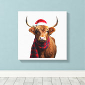 Boho Kerstmis Hoogland Koe T-Shirt (1) Canvas Afdruk (Insitu (Houten vloer))