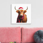 Boho Kerstmis Hoogland Koe T-Shirt (1) Canvas Afdruk (Insitu (Woonkamer))