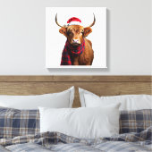 Boho Kerstmis Hoogland Koe T-Shirt (1) Canvas Afdruk (Insitu (Slaapkamer))