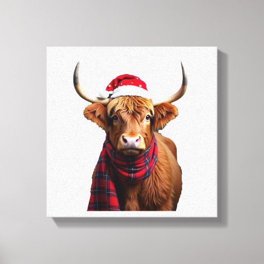 Boho Kerstmis Hoogland Koe T-Shirt (1) Canvas Afdruk (Voorkant)