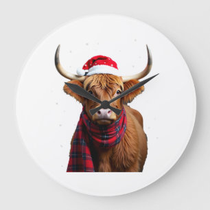 Boho Kerstmis Hoogland Koe T-Shirt (1) Grote Klok