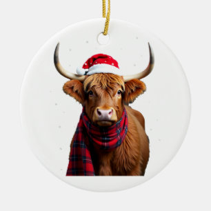 Boho Kerstmis Hoogland Koe T-Shirt (1) Keramisch Ornament