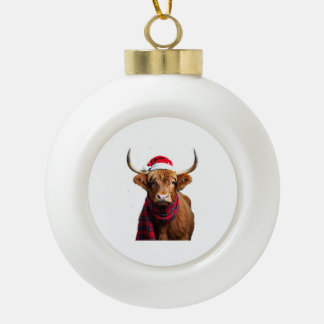 Boho Kerstmis Hoogland Koe T-shirt (1) Keramische Bal Ornament