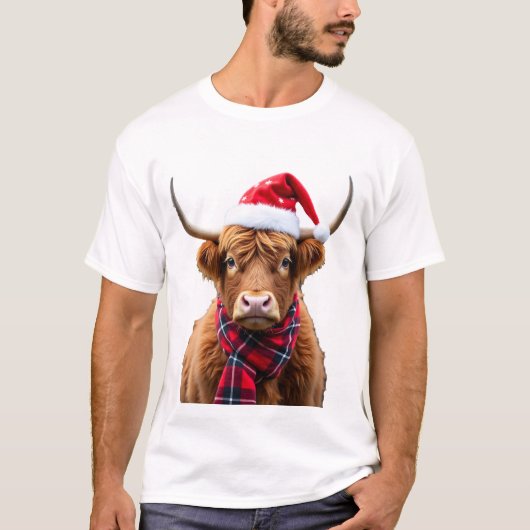 Boho Kerstmis Hoogland Koe T-Shirt (2) (Voorkant)