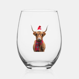 Boho Kerstmis Hoogland Koe T-Shirt (4) Wijnglas Zonder Voet