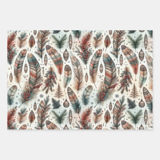 Boho Kerstmis Inpakpapier Vel (Voorkant 3)