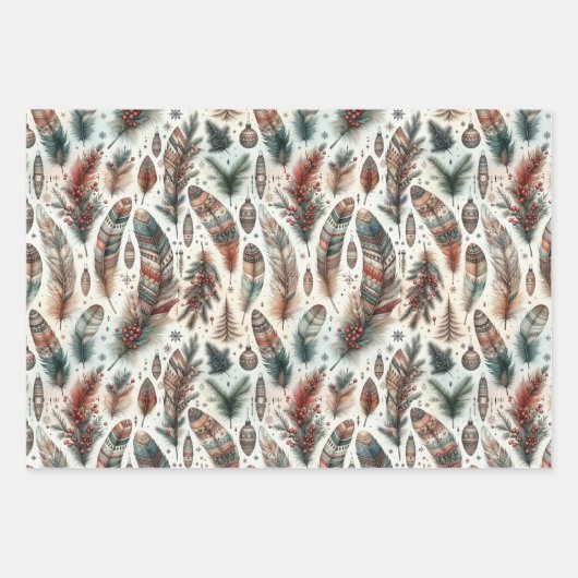 Boho Kerstmis Inpakpapier Vel (Voorkant)