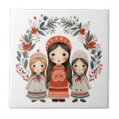Boho Kerstmis Meisjes Scandinavische Volkskunst Tegeltje (Voorkant)