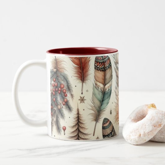Boho Kerstmis Tweekleurige Koffiemok (Met donut)
