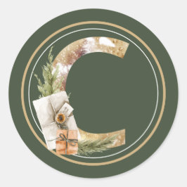 Boho Kerstmonogram C met Pakketten Ronde Sticker