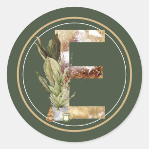 Boho kerstmonogram E met boom Ronde Sticker