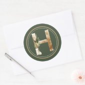Boho Kerstmonogram H. met Groenen Ronde Sticker (Envelop)