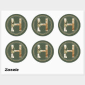 Boho Kerstmonogram H. met Groenen Ronde Sticker (Vel)