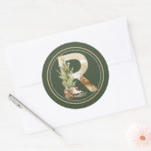 Boho Kerstmonogram R met boom en Schaats Ronde Sticker (Envelop)
