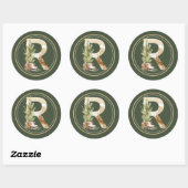 Boho Kerstmonogram R met boom en Schaats Ronde Sticker (Vel)