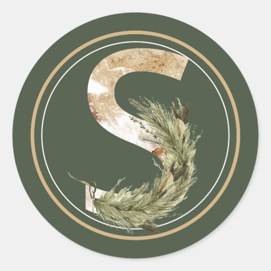 Boho Kerstmonogram S met Griekenland Ronde Sticker (Voorkant)