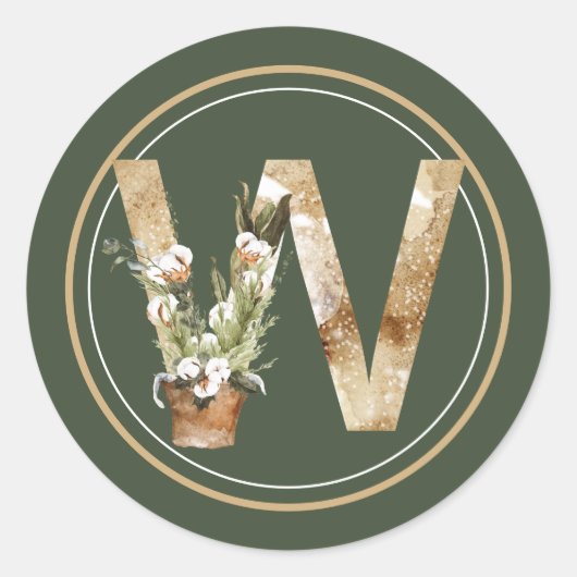 Boho kerstmonogram W met katoenregeling Ronde Sticker (Voorkant)